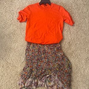 Isabel Marant asymmetrical silk skirt and JCrew Short Sleeve sweater